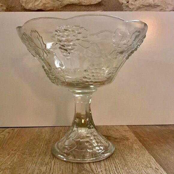 Colony Harvest Clear Pressed Glass Round Compote Dish Pedestal Bowl - Picture 2 of 16